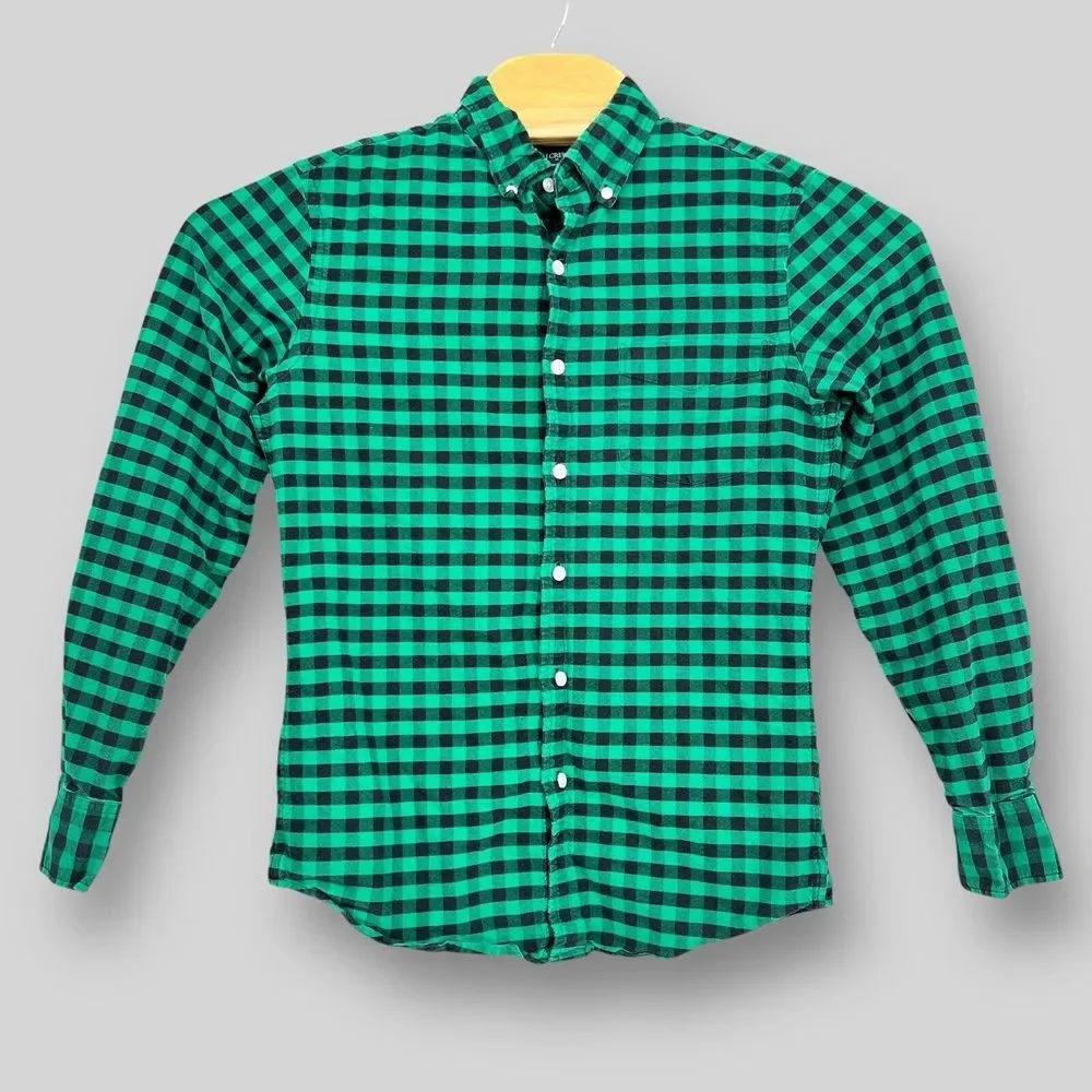 J Crew Shirt Mens Large‎ Slim Fit Green Buffalo Check Plaid Button Oxford